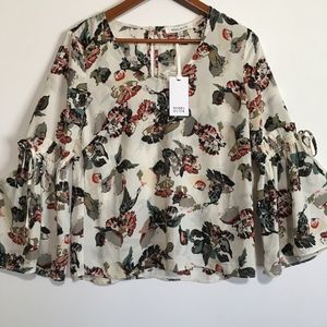 Rose + Olive Size Small Ivory Floral Bell Sleeve